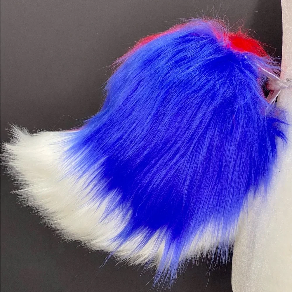 Dino Furry Mask. Patriotic Red White and Blue Glitter Fursuit Head  read detail
